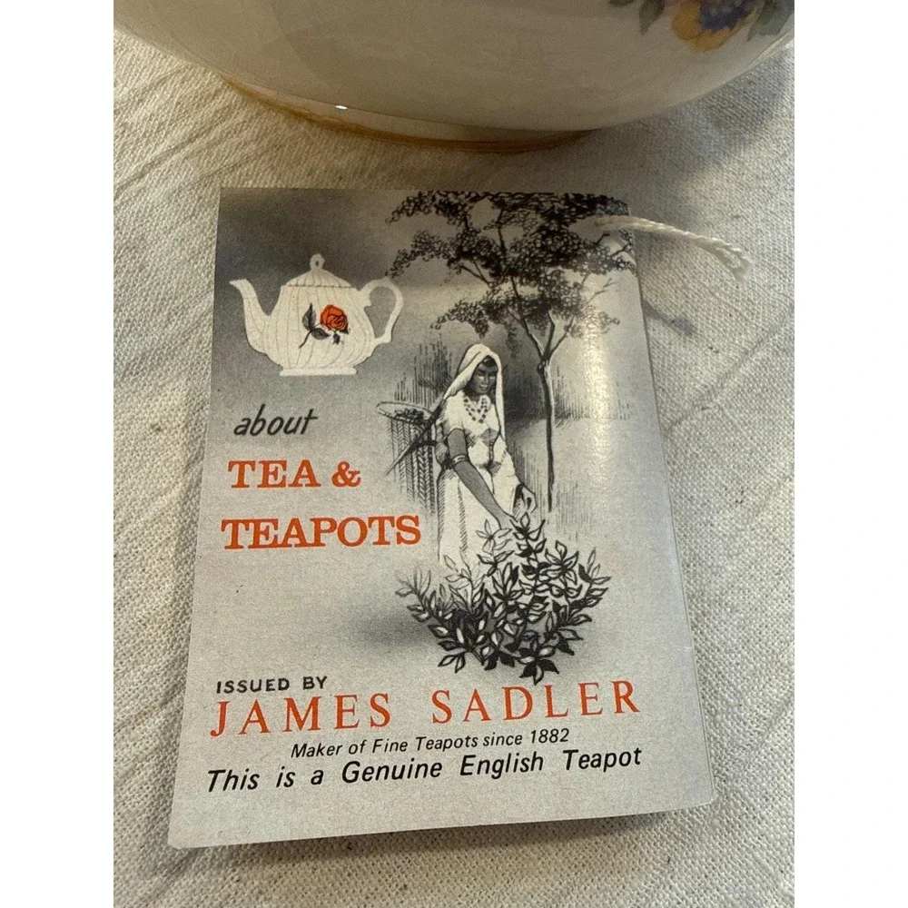James Sadler Fine English Teapot Floral Gold Lattice Burslem England No Lid